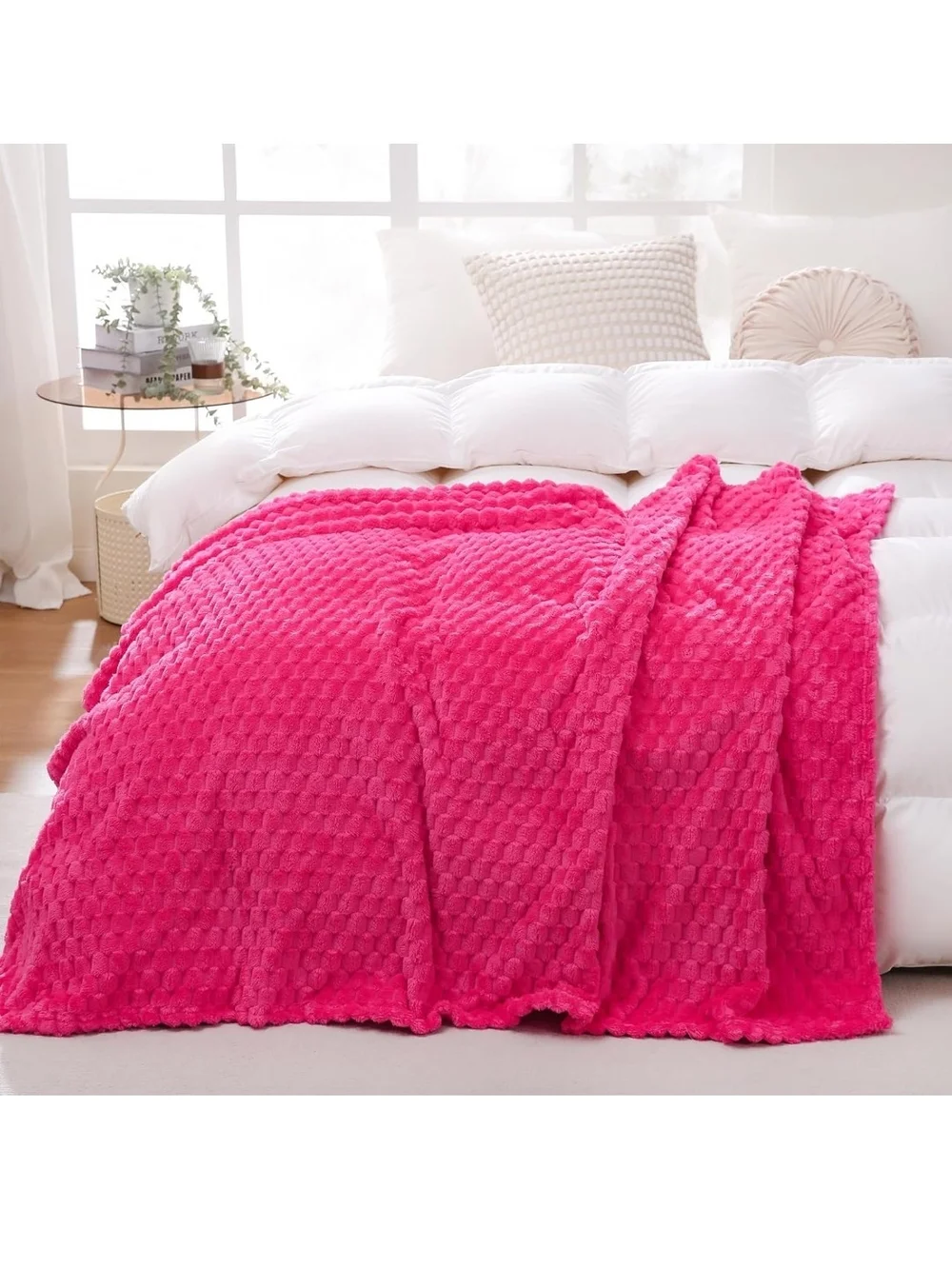 Plush Hot Pink Textured Throw Blanket - Soft Cozy Comfort 50x60